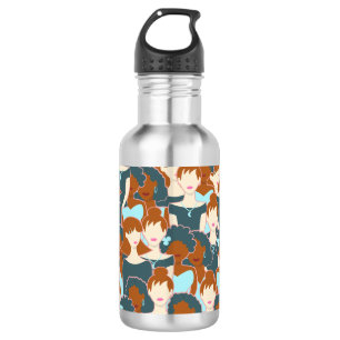 Seamless pattern with black girls and white girls 532 ml water bottle