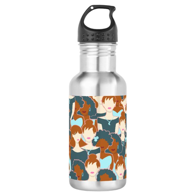 Seamless pattern with black girls and white girls 532 ml water bottle (Front)