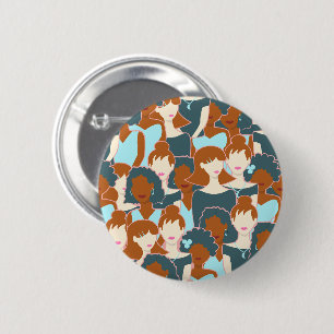 Seamless pattern with black girls and white girls 6 cm round badge