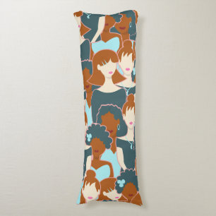 Seamless pattern with black girls and white girls body cushion