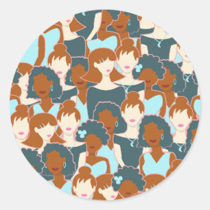 Seamless pattern with black girls and white girls classic round sticker
