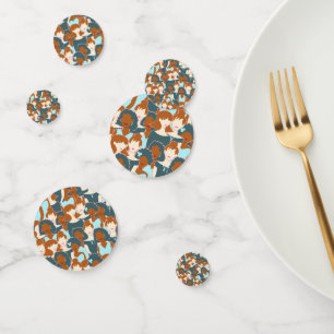 Seamless pattern with black girls and white girls confetti