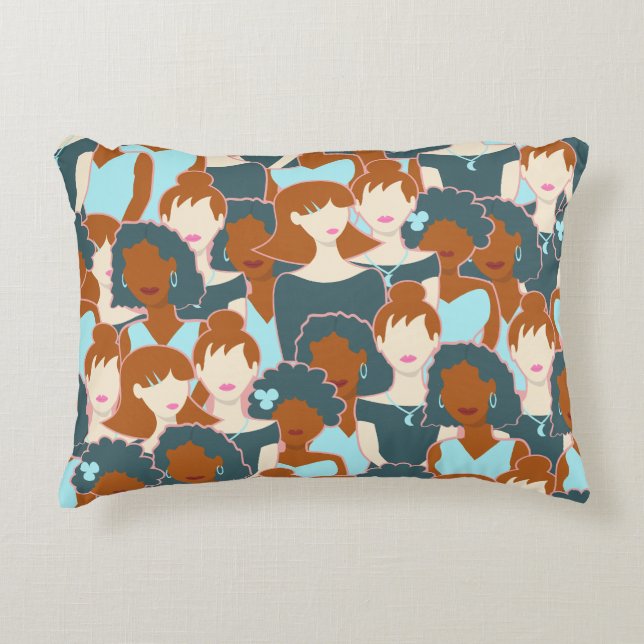 Seamless pattern with black girls and white girls decorative cushion (Front)