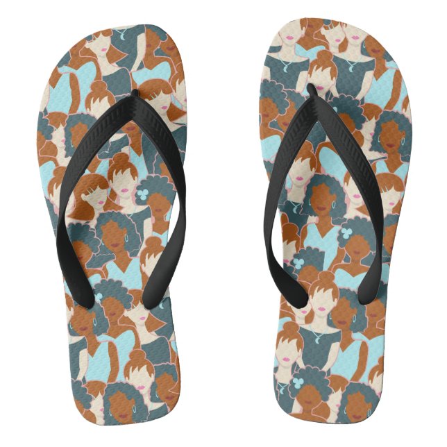 Seamless pattern with black girls and white girls flip flops (Footbed)
