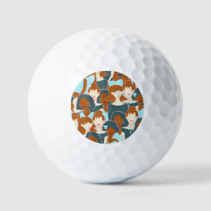Seamless pattern with black girls and white girls golf balls