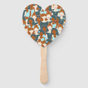Seamless pattern with black girls and white girls hand fan