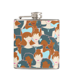 Seamless pattern with black girls and white girls hip flask
