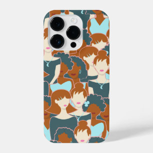 Seamless pattern with black girls and white girls iPhone 14 pro case