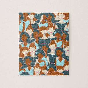 Seamless pattern with black girls and white girls jigsaw puzzle