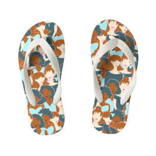 Seamless pattern with black girls and white girls kid's flip flops