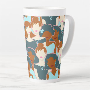 Seamless pattern with black girls and white girls latte mug