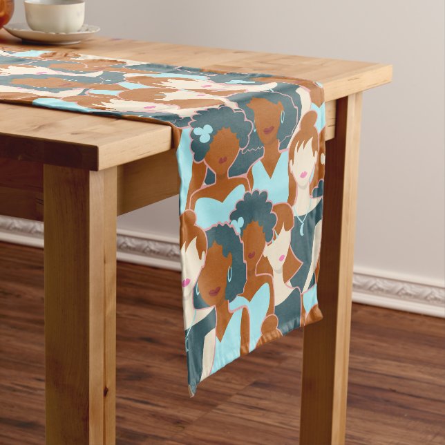 Seamless pattern with black girls and white girls long table runner (In Situ)