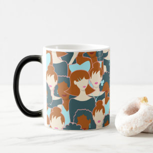 Seamless pattern with black girls and white girls magic mug