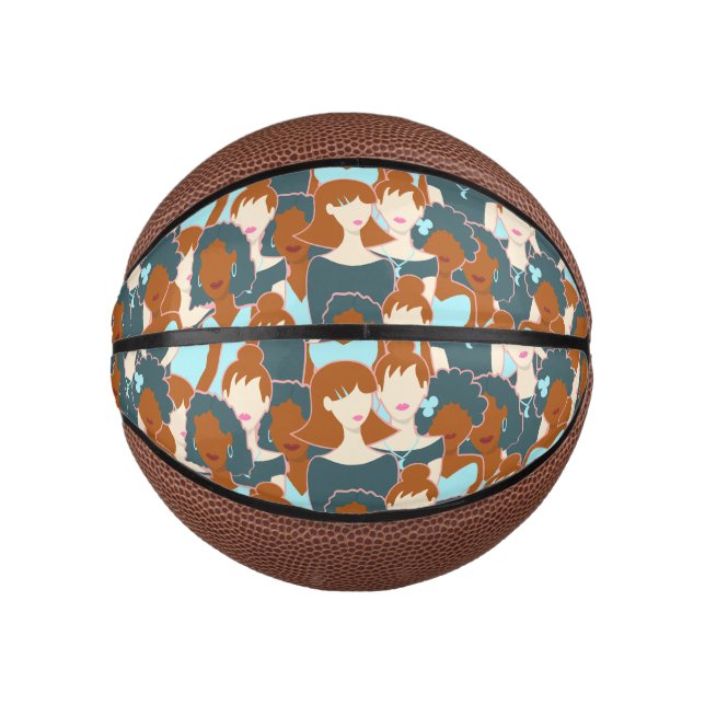 Seamless pattern with black girls and white girls mini basketball (Front)