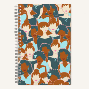 Seamless pattern with black girls and white girls notebook
