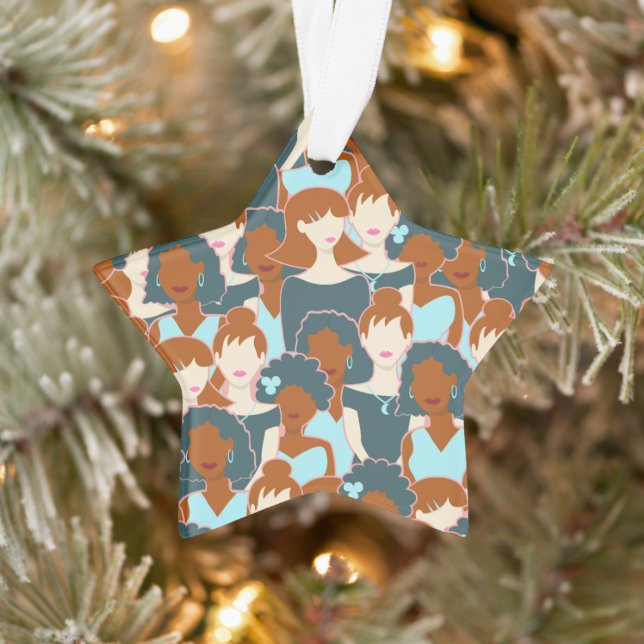 Seamless pattern with black girls and white girls ornament (Tree)