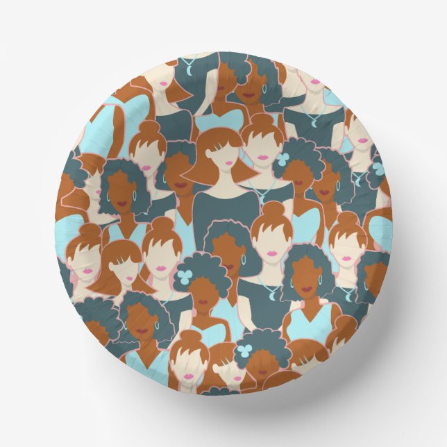 Seamless pattern with black girls and white girls paper plate (Front)