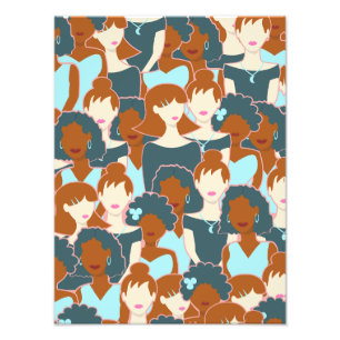 Seamless pattern with black girls and white girls photo print