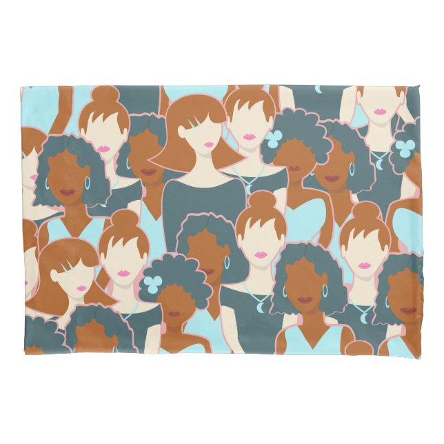 Seamless pattern with black girls and white girls pillowcase (Front)