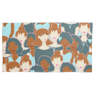 Seamless pattern with black girls and white girls pillowcase