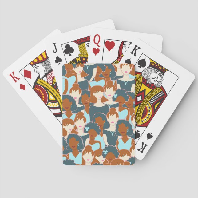 Seamless pattern with black girls and white girls playing cards (Back)