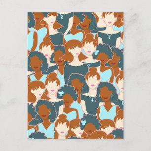 Seamless pattern with black girls and white girls postcard