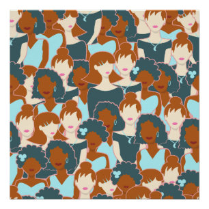 Seamless pattern with black girls and white girls poster