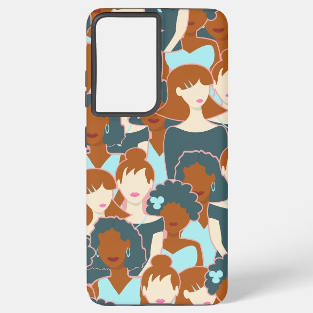 Seamless pattern with black girls and white girls samsung galaxy s21+ case (Back)