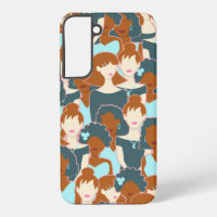Seamless pattern with black girls and white girls