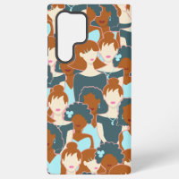 Seamless pattern with black girls and white girls