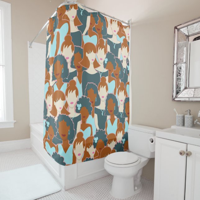 Seamless pattern with black girls and white girls shower curtain (In Situ)