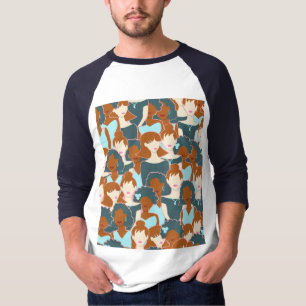 Seamless pattern with black girls and white girls T-Shirt