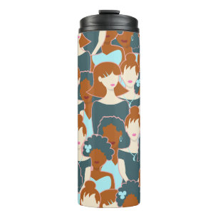 Seamless pattern with black girls and white girls thermal tumbler