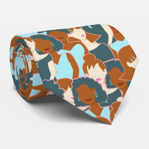Seamless pattern with black girls and white girls tie