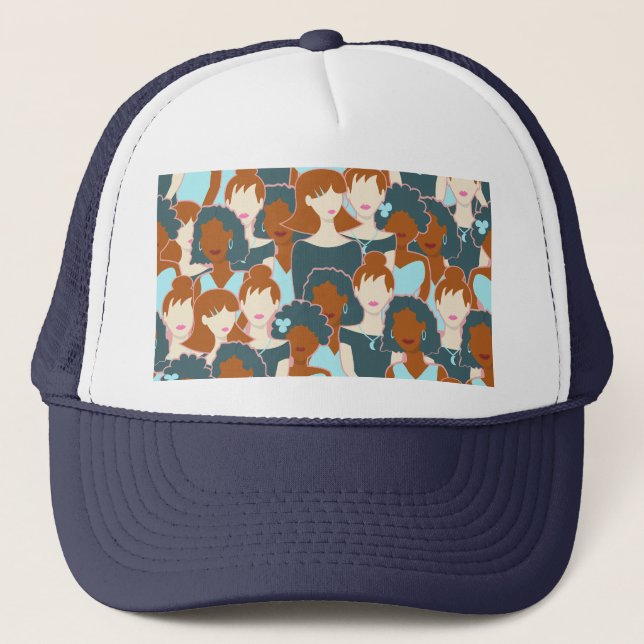 Seamless pattern with black girls and white girls trucker hat (Front)