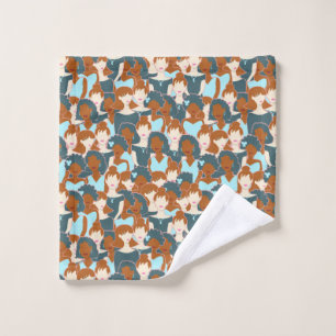 Seamless pattern with black girls and white girls wash cloth