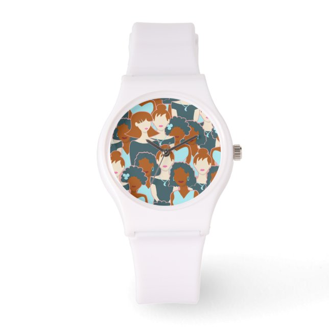 Seamless pattern with black girls and white girls watch (Front)