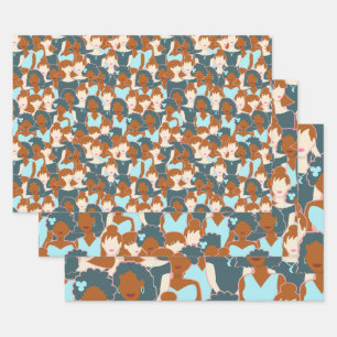 Seamless pattern with black girls and white girls wrapping paper sheet