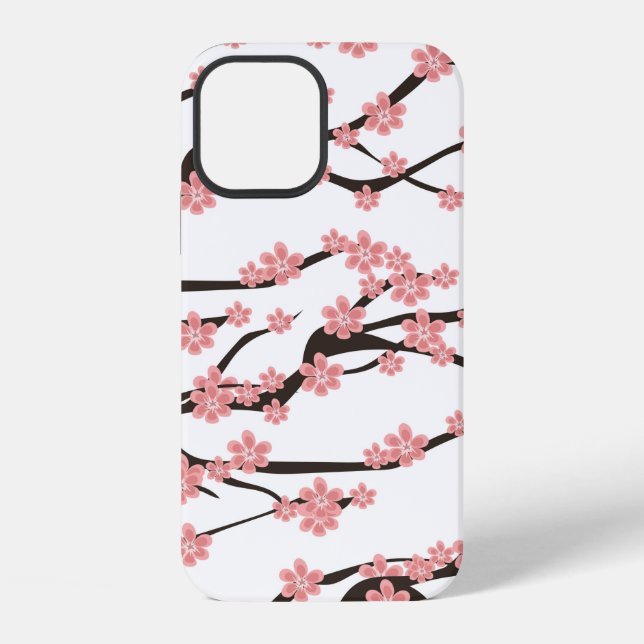 Seamless pattern with blooming cherry on a white b iPhone case (Back)