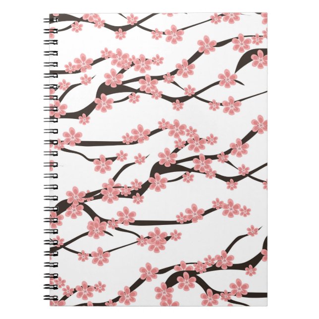 Seamless pattern with blooming cherry on a white b notebook (Front)