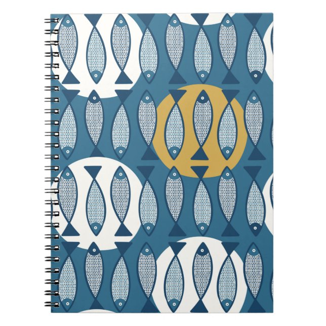 Seamless pattern with blue fish inspired by scandi notebook (Front)