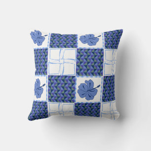 Seamless pattern with blue hand-drawn tropical cushion