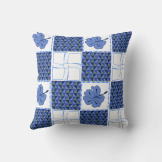 Seamless pattern with blue hand-drawn tropical cushion