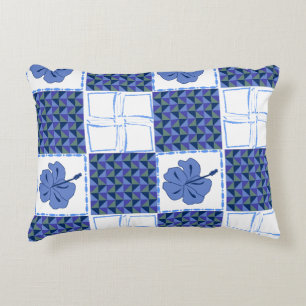Seamless pattern with blue hand-drawn tropical decorative cushion