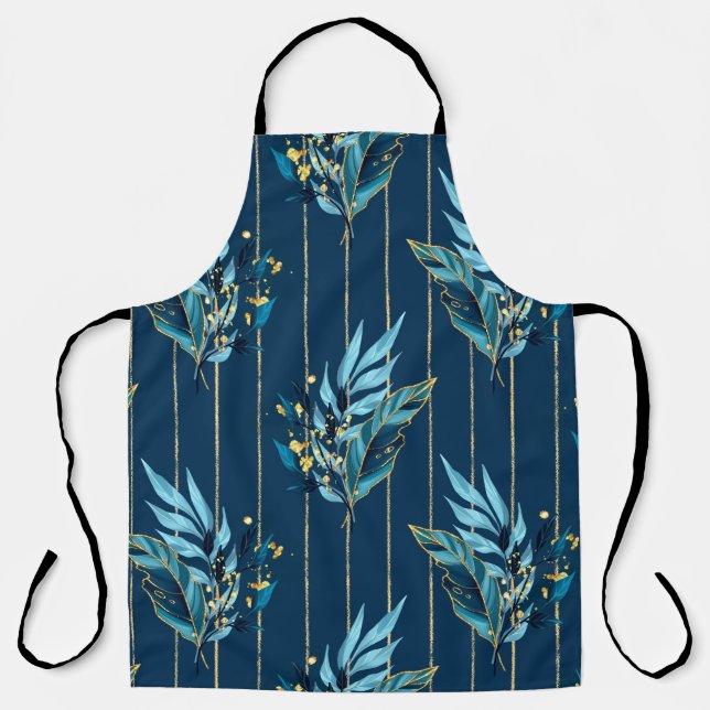 Seamless pattern with blue leaves and stripes apron (Front)