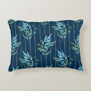 Seamless pattern with blue leaves and stripes decorative cushion