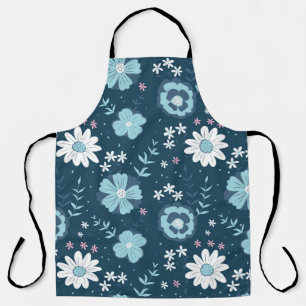 Seamless pattern with blue summer flowers on dark  apron