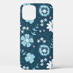 Seamless pattern with blue summer flowers on dark iPhone 12 case