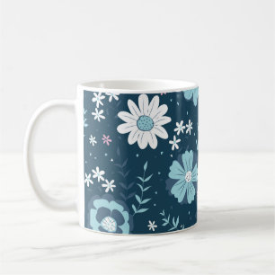 Seamless pattern with blue summer flowers on dark  coffee mug