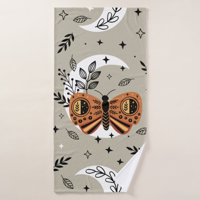 seamless pattern with bohemian butterfly on the mo bath towel (Bath Towel)